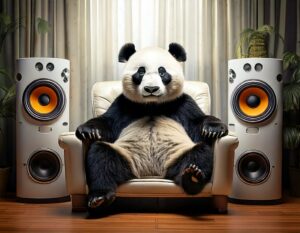 Panda auf Sessle beim Musikhören