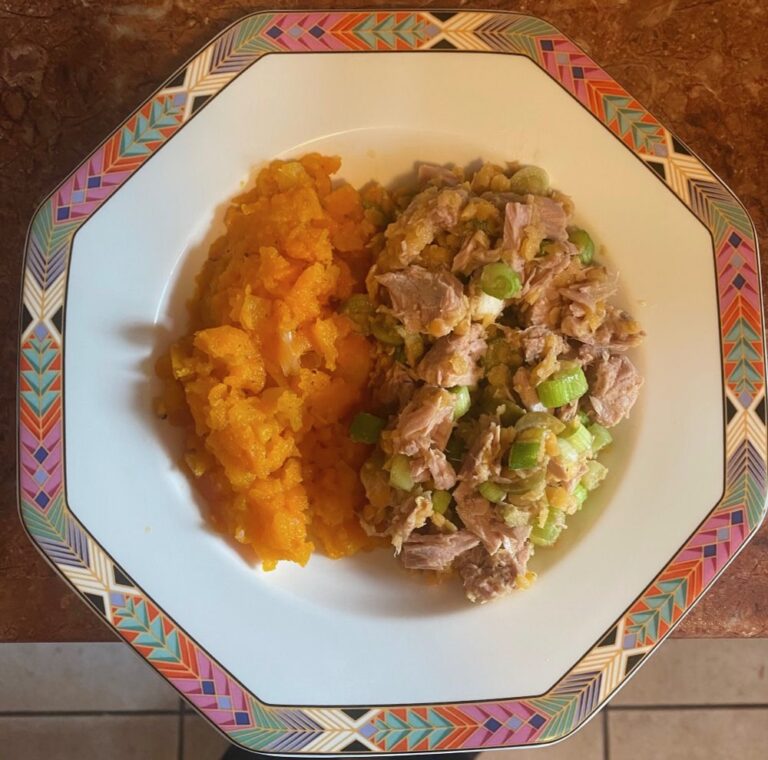 Linsen mit Thunfisch und Möhrenstampf